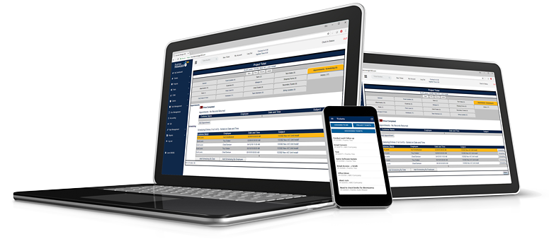 A laptop, smartphone and tablet showing Business Manager 365 on their screens